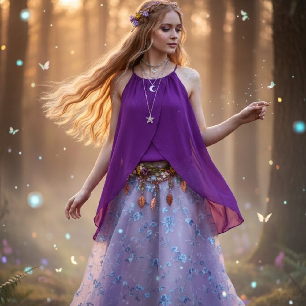 Purple Chiffon Halter Strap Tulip Asymmetrical Hem Whimsical Fairy Flowy Dress M